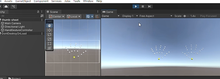 Unity visualization of a far hand perspective.