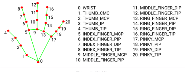 Hand landmark mapping used for gesture input.